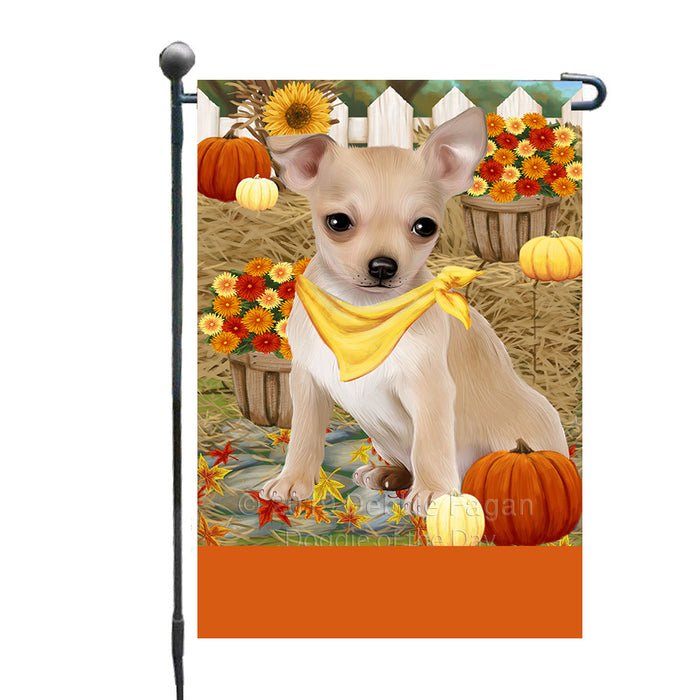 Personalized Fall Autumn Greeting Chihuahua Dog with Pumpkins Custom Garden Flags GFLG-DOTD-A61878