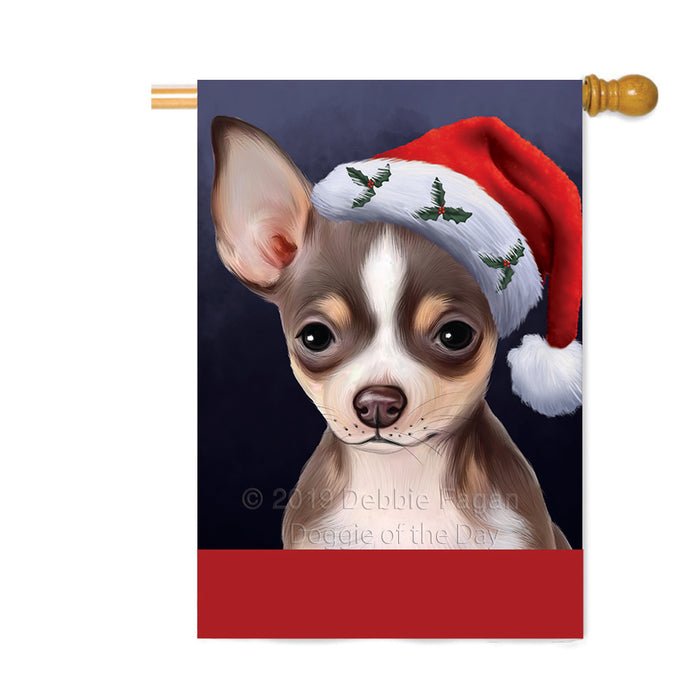 Personalized Christmas Holidays Chihuahua Dog Wearing Santa Hat Portrait Head Custom House Flag FLG-DOTD-A59875