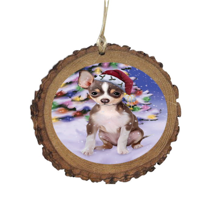 Winterland Wonderland Chihuahua Dog In Christmas Holiday Scenic Background Wooden Christmas Ornament WOR49552