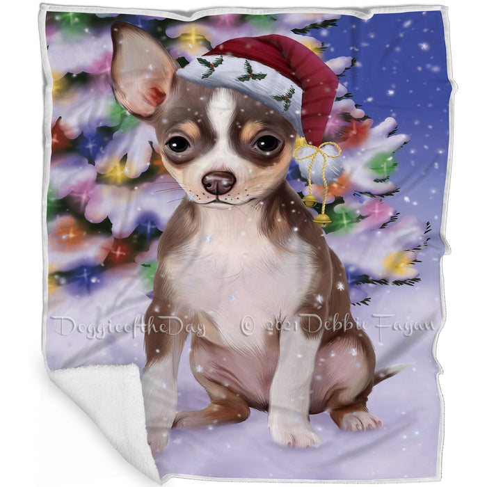Winterland Wonderland Chihuahua Dog In Christmas Holiday Scenic Background Blanket