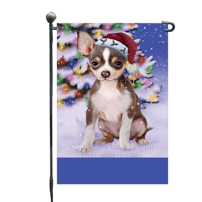 Personalized Winterland Wonderland Chihuahua Dog In Christmas Holiday Scenic Background Custom Garden Flags GFLG-DOTD-A61282