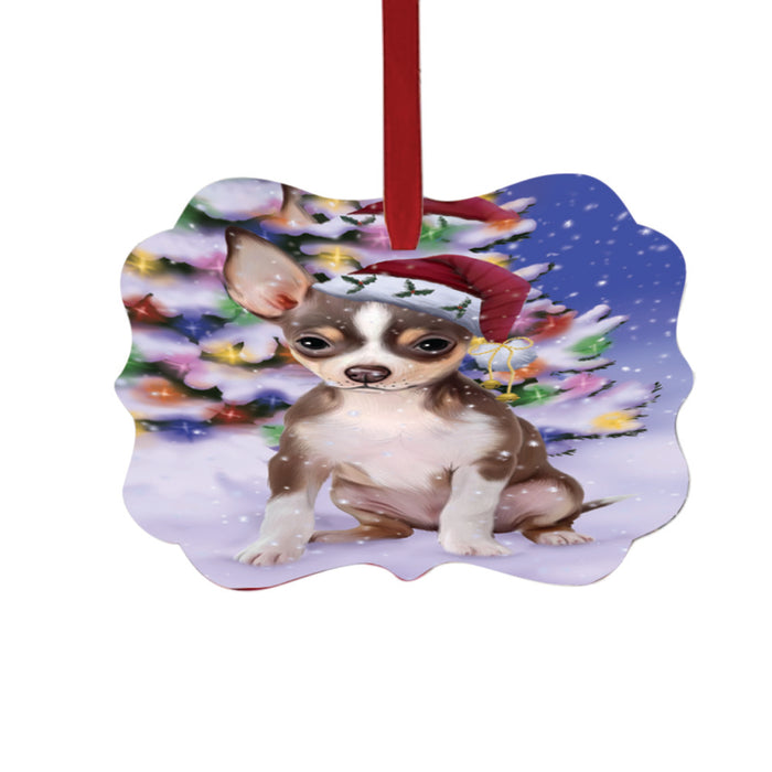 Winterland Wonderland Chihuahua Dog In Christmas Holiday Scenic Background Double-Sided Photo Benelux Christmas Ornament LOR49552