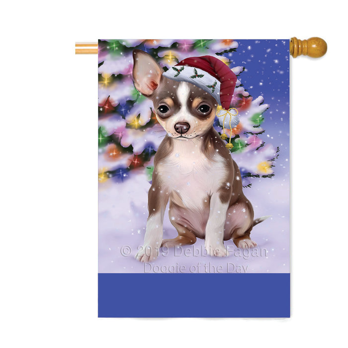 Personalized Winterland Wonderland Chihuahua Dog In Christmas Holiday Scenic Background Custom House Flag FLG-DOTD-A61338