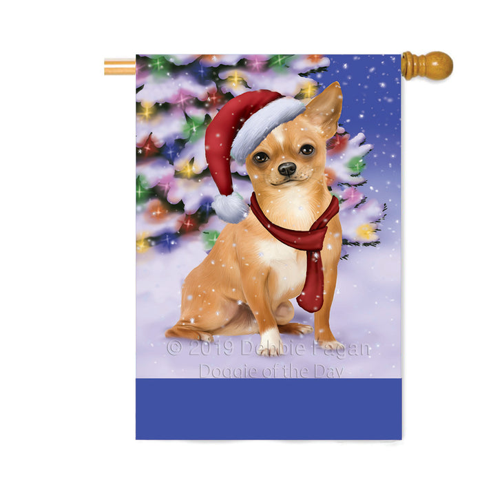 Personalized Winterland Wonderland Chihuahua Dog In Christmas Holiday Scenic Background Custom House Flag FLG-DOTD-A61339