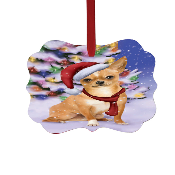 Winterland Wonderland Chihuahua Dog In Christmas Holiday Scenic Background Double-Sided Photo Benelux Christmas Ornament LOR49553