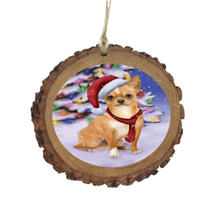 Winterland Wonderland Chihuahua Dog In Christmas Holiday Scenic Background Wooden Christmas Ornament WOR49553