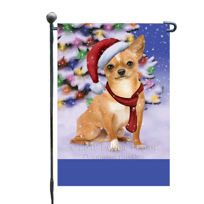 Personalized Winterland Wonderland Chihuahua Dog In Christmas Holiday Scenic Background Custom Garden Flags GFLG-DOTD-A61283