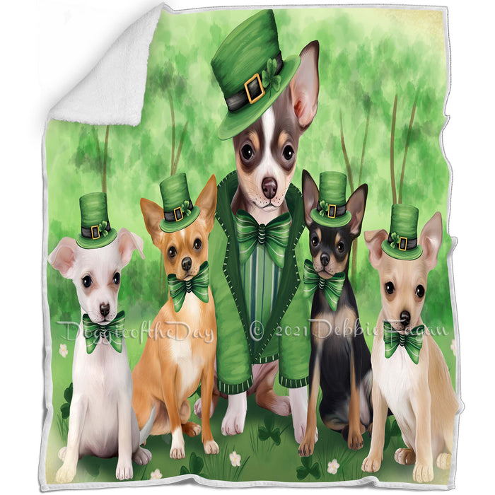 St. Patricks Day Irish Family Portrait Chihuahuas Dog Blanket BLNKT54597
