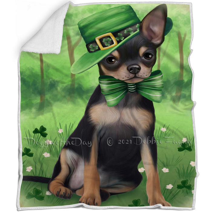 St. Patricks Day Irish Portrait Chihuahua Dog Blanket BLNKT54606