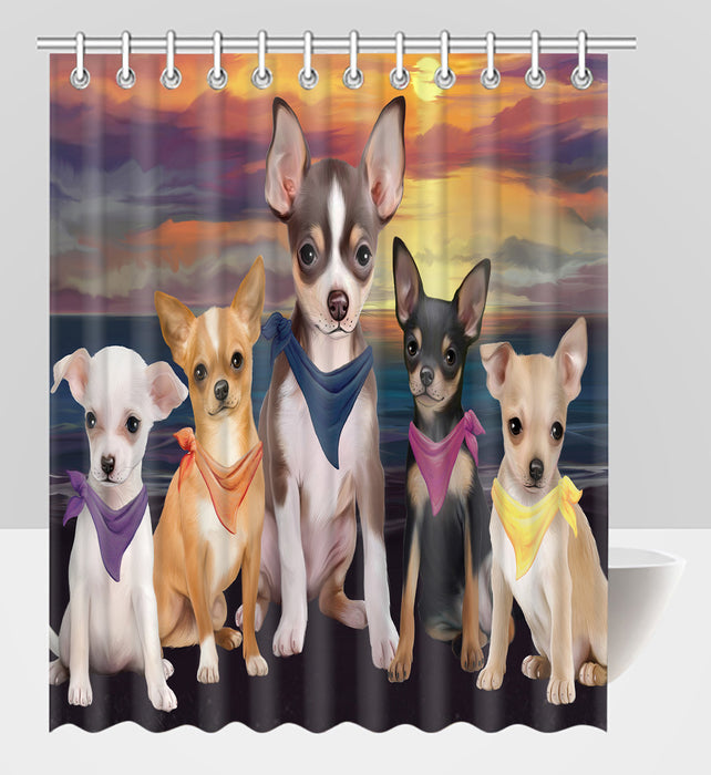 Family Sunset Portrait Chihuahua Dogs Shower Curtain