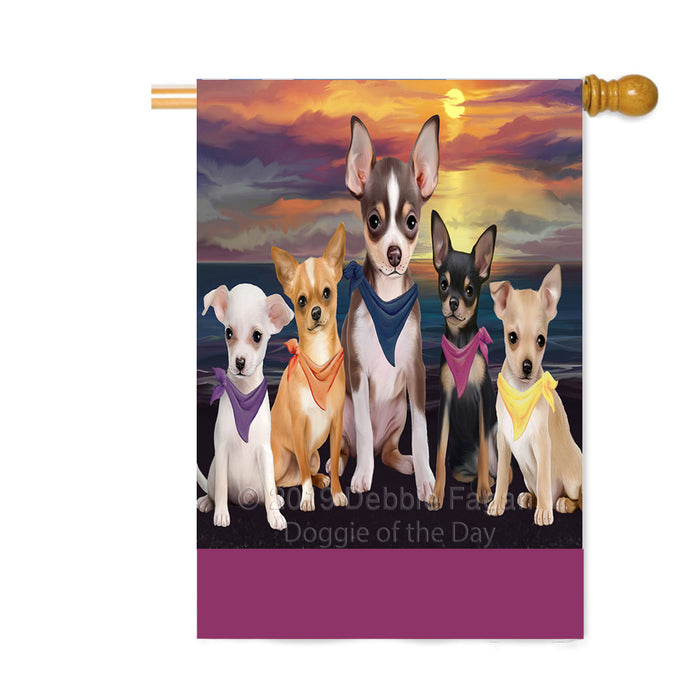 Personalized Family Sunset Portrait Chihuahua Dogs Custom House Flag FLG-DOTD-A60647