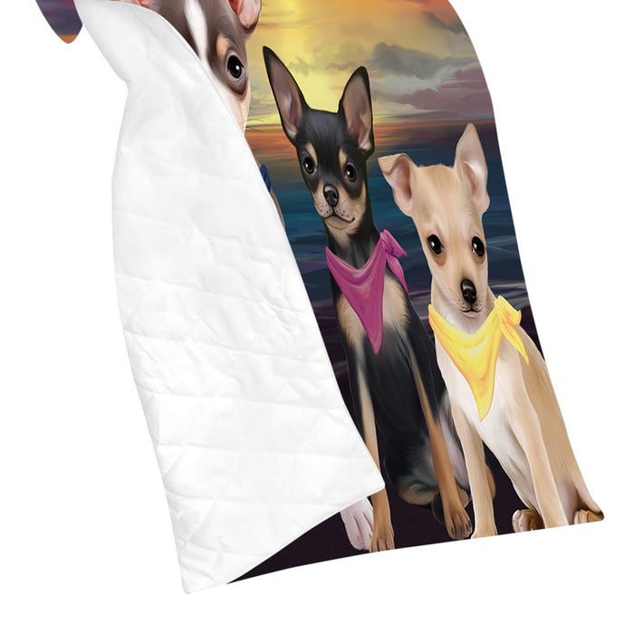 Family Sunset Portrait Chihuahua Dogs Quilt