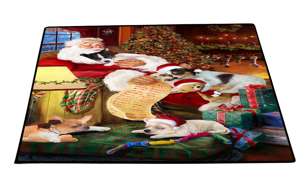 Santa Sleeping with Chihuahua Dogs Floor Mat- Anti-Slip Pet Door Mat Indoor Outdoor Front Rug Mats for Home Outside Entrance Pets Portrait Unique Rug Washable Premium Quality Mat