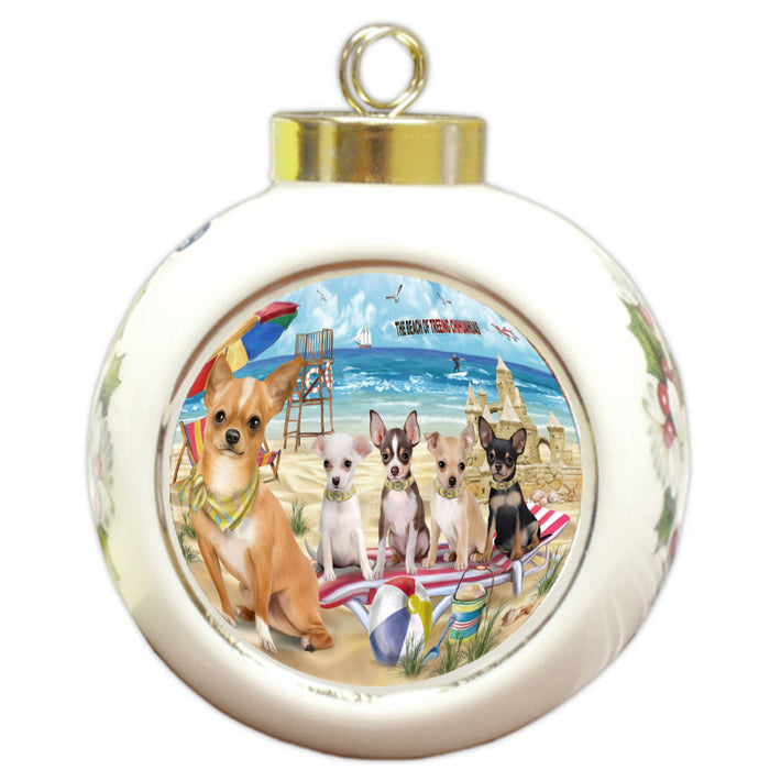 Pet Friendly Beach Chihuahua Dogs Round Ball Christmas Ornament Pet Decorative Hanging Ornaments for Christmas X-mas Tree Decorations - 3" Round Ceramic Ornament