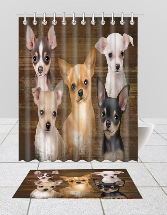 Rustic Chihuahua Dogs  Bath Mat and Shower Curtain Combo