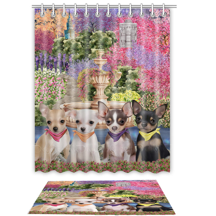 Chihuahua Shower Curtain & Bath Mat Set, Bathroom Decor Curtains with hooks and Rug, Explore a Variety of Designs, Personalized, Custom, Dog Lover's Gifts