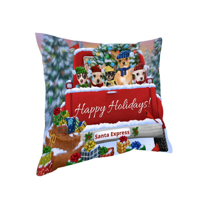 Christmas Red Truck Travlin Home for the Holidays Chihuahua Dogs Pillow with Top Quality High-Resolution Images - Ultra Soft Pet Pillows for Sleeping - Reversible & Comfort - Ideal Gift for Dog Lover - Cushion for Sofa Couch Bed - 100% Polyester
