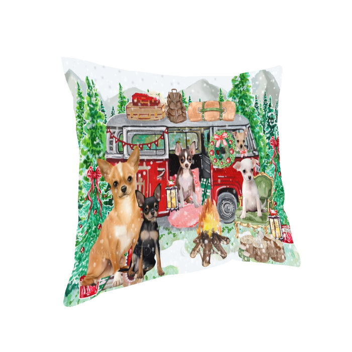 Christmas Time Camping with Chihuahua Dogs Pillow with Top Quality High-Resolution Images - Ultra Soft Pet Pillows for Sleeping - Reversible & Comfort - Ideal Gift for Dog Lover - Cushion for Sofa Couch Bed - 100% Polyester