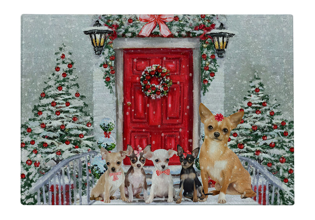 Christmas Holiday Welcome Chihuahua Dogs Cutting Board - For Kitchen - Scratch & Stain Resistant - Designed To Stay In Place - Easy To Clean By Hand - Perfect for Chopping Meats, Vegetables