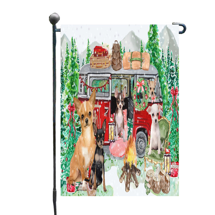Christmas Time Camping with Chihuahua Dogs Garden Flags- Outdoor Double Sided Garden Yard Porch Lawn Spring Decorative Vertical Home Flags 12 1/2"w x 18"h