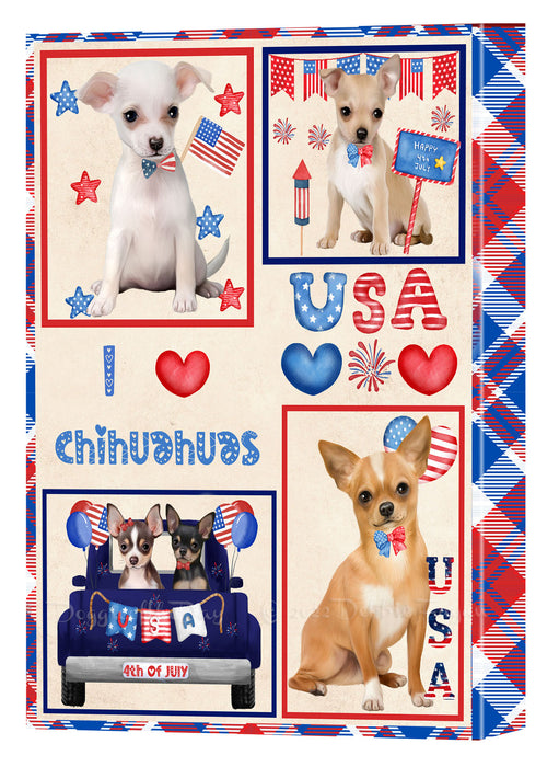 4th of July Independence Day I Love USA Chihuahua Dogs Canvas Wall Art - Premium Quality Ready to Hang Room Decor Wall Art Canvas - Unique Animal Printed Digital Painting for Decoration