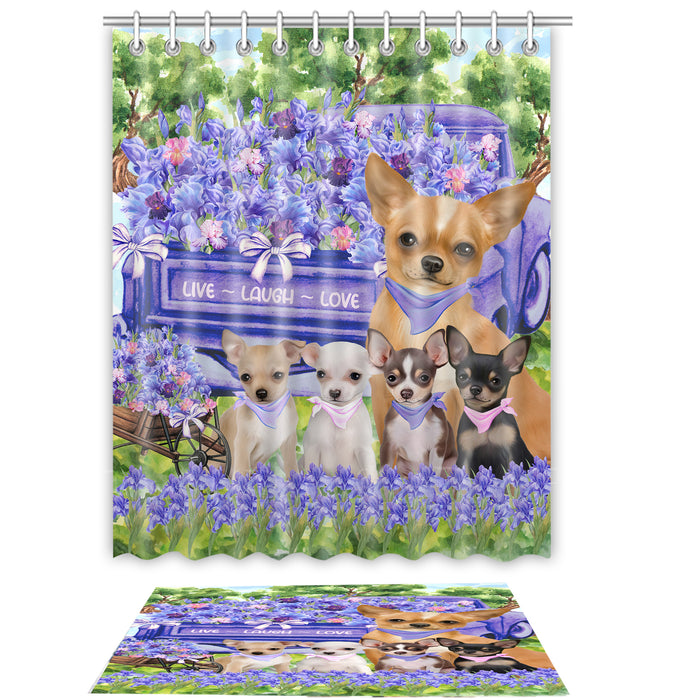 Chihuahua Shower Curtain with Bath Mat Set: Explore a Variety of Designs, Personalized, Custom, Curtains and Rug Bathroom Decor, Dog and Pet Lovers Gift