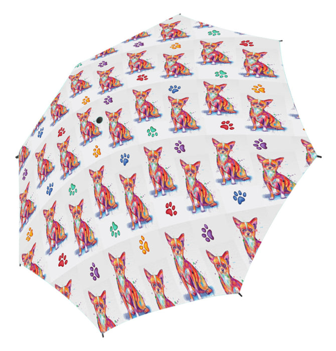 Watercolor Mini Chihuahua DogsSemi-Automatic Foldable Umbrella