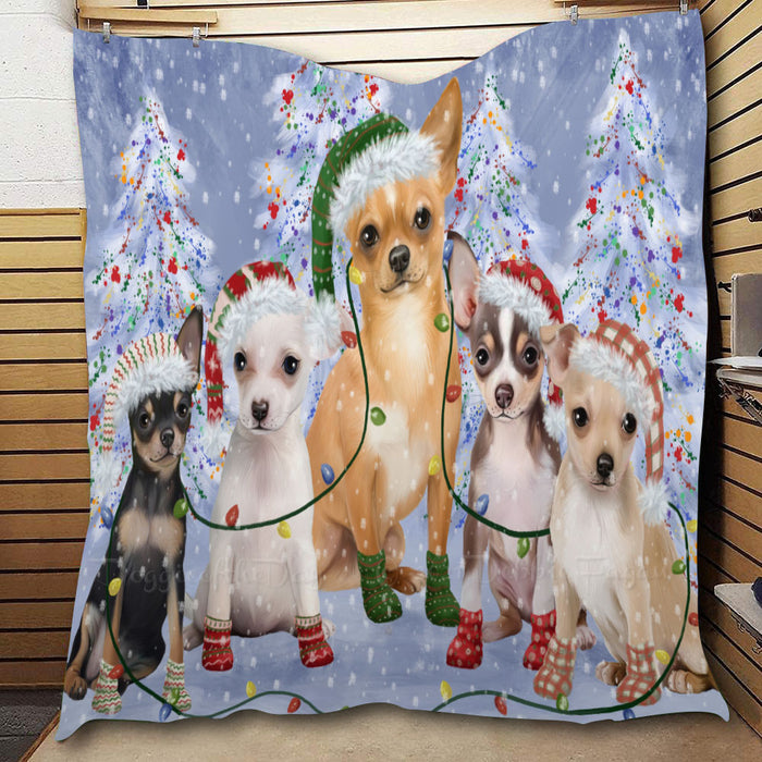 Christmas Lights and Chihuahua Dogs  Quilt Bed Coverlet Bedspread - Pets Comforter Unique One-side Animal Printing - Soft Lightweight Durable Washable Polyester Quilt