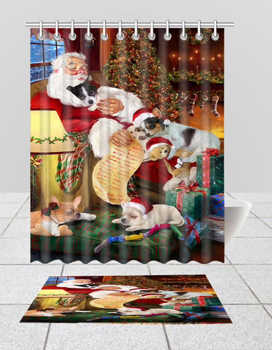 Santa Sleeping with Chihuahua Dogs  Bath Mat and Shower Curtain Combo