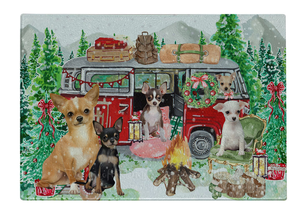 Christmas Time Camping with Chihuahua Dogs Cutting Board - For Kitchen - Scratch & Stain Resistant - Designed To Stay In Place - Easy To Clean By Hand - Perfect for Chopping Meats, Vegetables