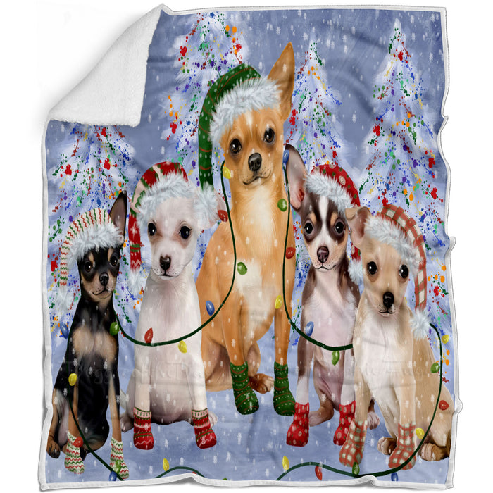 Christmas Lights and Chihuahua Dogs Blanket - Lightweight Soft Cozy and Durable Bed Blanket - Animal Theme Fuzzy Blanket for Sofa Couch