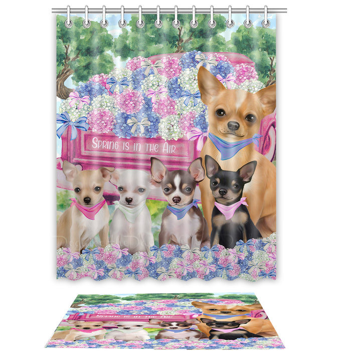 Chihuahua Shower Curtain & Bath Mat Set - Explore a Variety of Personalized Designs - Custom Rug and Curtains with hooks for Bathroom Decor - Pet and Dog Lovers Gift