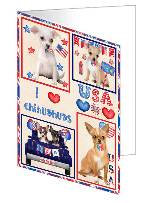 4th of July Independence Day I Love USA Chihuahua Dogs Handmade Artwork Assorted Pets Greeting Cards and Note Cards with Envelopes for All Occasions and Holiday Seasons
