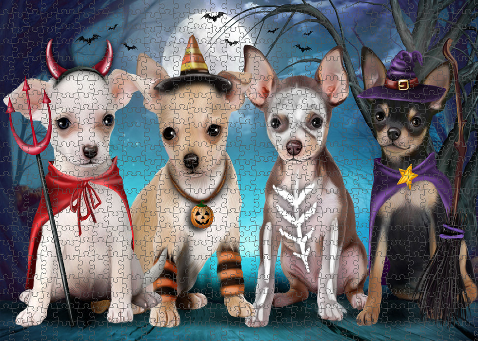 Happy Halloween Trick or Treat Chihuahua Dogs Portrait Jigsaw Puzzle for Adults Animal Interlocking Puzzle Game Unique Gift for Dog Lover's with Metal Tin Box