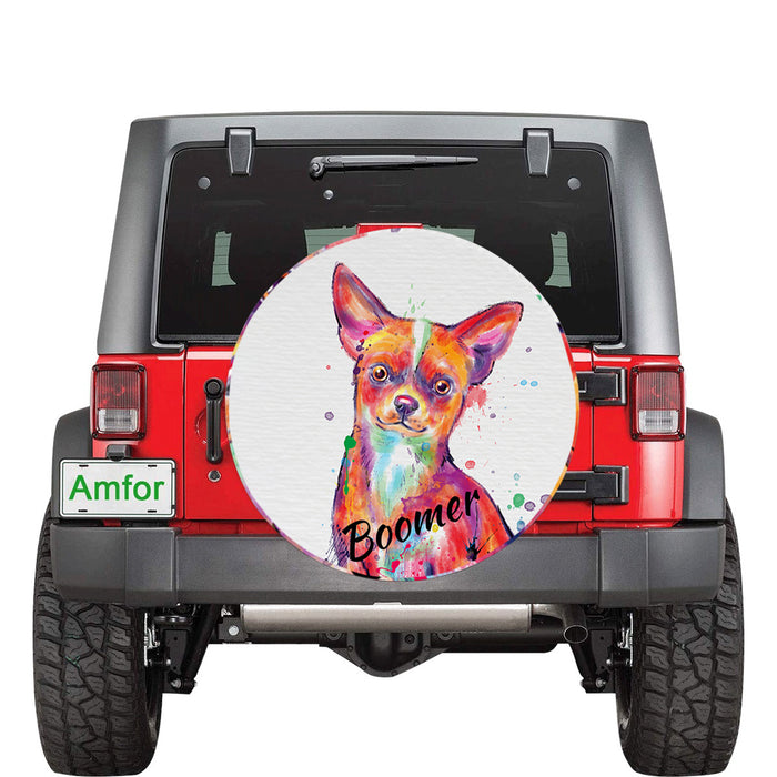 Custom Pet Name Personalized Watercolor Chihuahua Dog Car Tire Cover