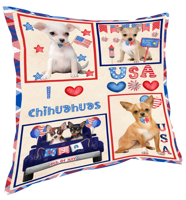 4th of July Independence Day I Love USA Chihuahua Dogs Pillow with Top Quality High-Resolution Images - Ultra Soft Pet Pillows for Sleeping - Reversible & Comfort - Ideal Gift for Dog Lover - Cushion for Sofa Couch Bed - 100% Polyester