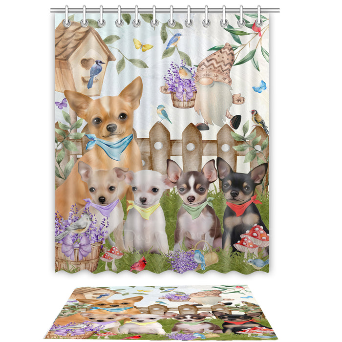 Chihuahua Shower Curtain & Bath Mat Set - Explore a Variety of Personalized Designs - Custom Rug and Curtains with hooks for Bathroom Decor - Pet and Dog Lovers Gift