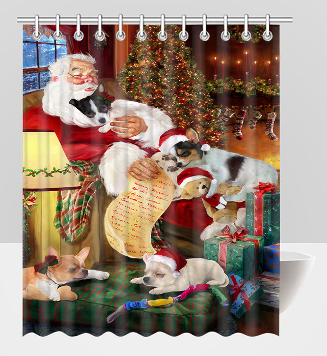 Santa Sleeping with Chihuahua Dogs Shower Curtain