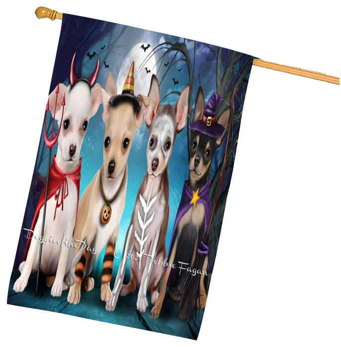 Halloween Trick or Treat Chihuahua Dogs House Flag Outdoor Decorative Double Sided Pet Portrait Weather Resistant Premium Quality Animal Printed Home Decorative Flags 100% Polyester
