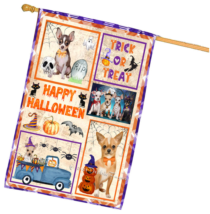 Happy Halloween Trick or Treat Chihuahua Dogs House Flag Outdoor Decorative Double Sided Pet Portrait Weather Resistant Premium Quality Animal Printed Home Decorative Flags 100% Polyester
