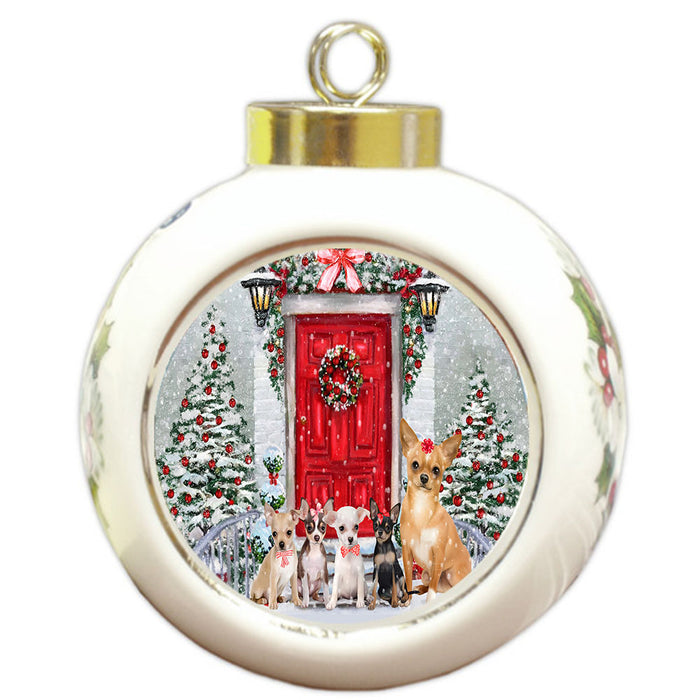 Christmas Holiday Welcome Chihuahua Dogs Round Ball Christmas Ornament Pet Decorative Hanging Ornaments for Christmas X-mas Tree Decorations - 3" Round Ceramic Ornament
