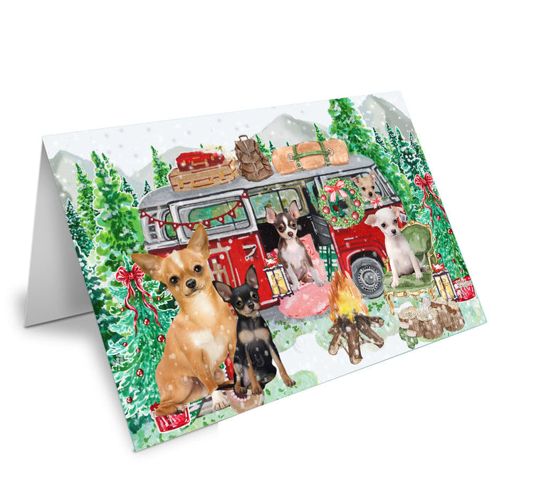 Christmas Time Camping with Chihuahua Dogs Handmade Artwork Assorted Pets Greeting Cards and Note Cards with Envelopes for All Occasions and Holiday Seasons