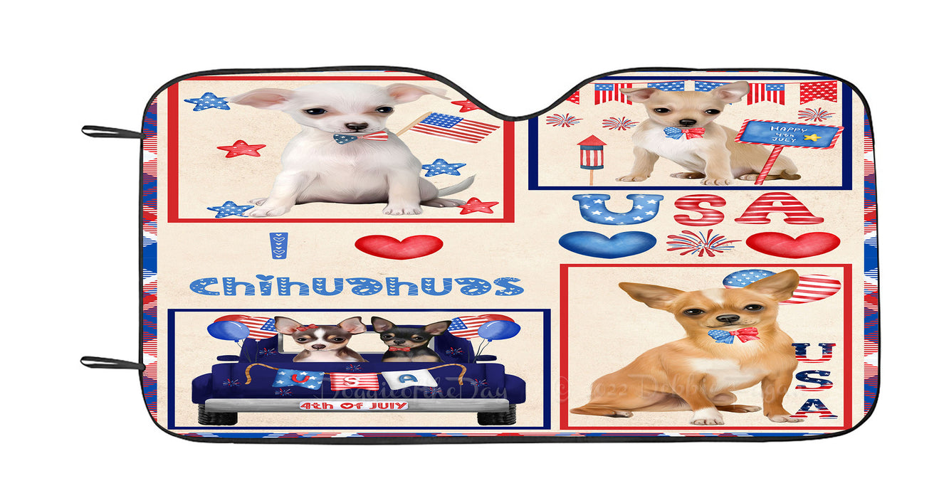 4th of July Independence Day I Love USA Chihuahua Dogs Car Sun Shade Cover Curtain