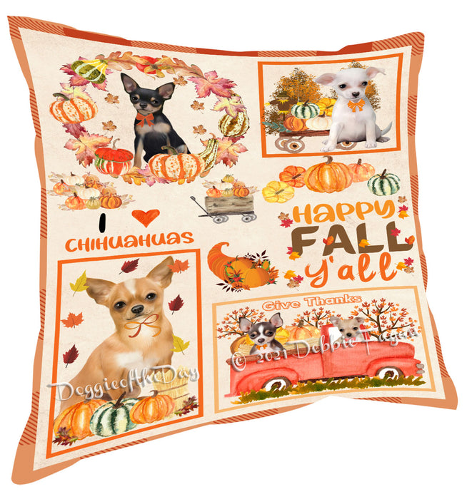 Happy Fall Y'all Pumpkin Chihuahua Dogs Pillow with Top Quality High-Resolution Images - Ultra Soft Pet Pillows for Sleeping - Reversible & Comfort - Ideal Gift for Dog Lover - Cushion for Sofa Couch Bed - 100% Polyester