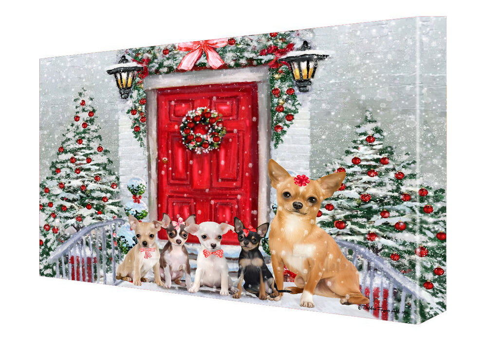 Christmas Holiday Welcome Chihuahua Dogs Canvas Wall Art - Premium Quality Ready to Hang Room Decor Wall Art Canvas - Unique Animal Printed Digital Painting for Decoration