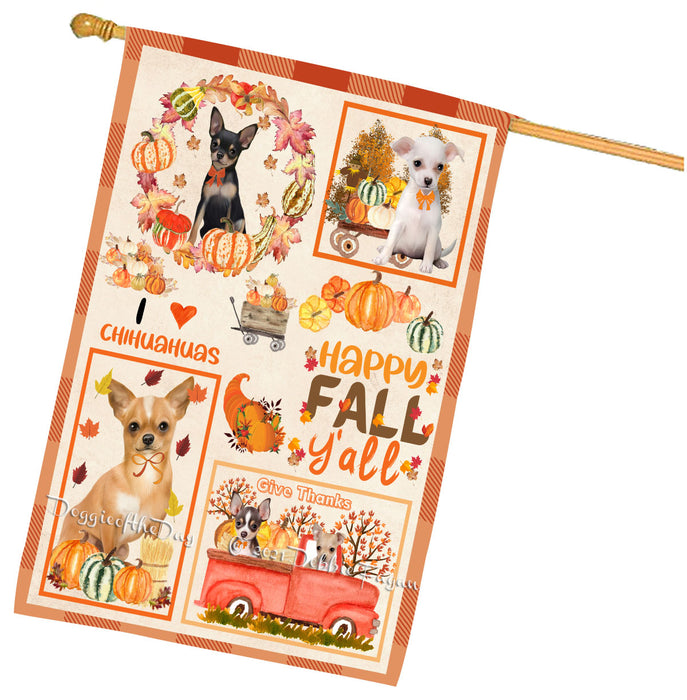 Happy Fall Y'all Pumpkin Chihuahua Dogs House Flag Outdoor Decorative Double Sided Pet Portrait Weather Resistant Premium Quality Animal Printed Home Decorative Flags 100% Polyester