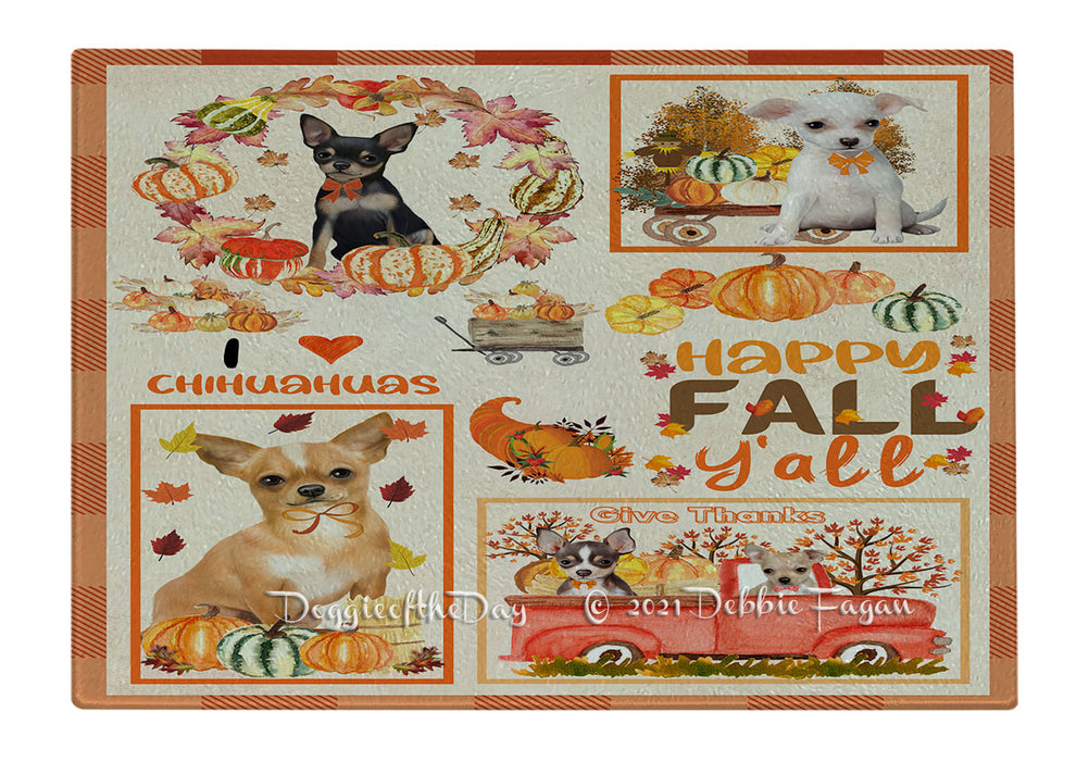 Happy Fall Y'all Pumpkin Chihuahua Dogs Cutting Board - Easy Grip Non-Slip Dishwasher Safe Chopping Board Vegetables C79849