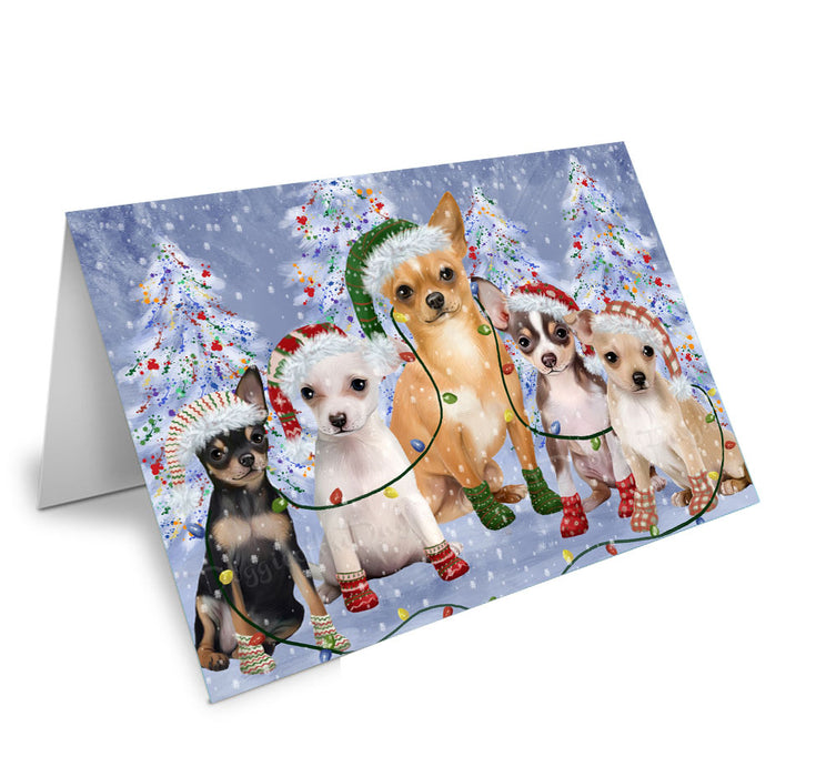 Christmas Lights and Chihuahua Dogs Handmade Artwork Assorted Pets Greeting Cards and Note Cards with Envelopes for All Occasions and Holiday Seasons