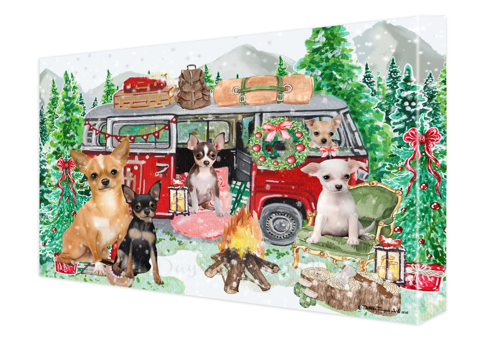 Christmas Time Camping with Chihuahua Dogs Canvas Wall Art - Premium Quality Ready to Hang Room Decor Wall Art Canvas - Unique Animal Printed Digital Painting for Decoration