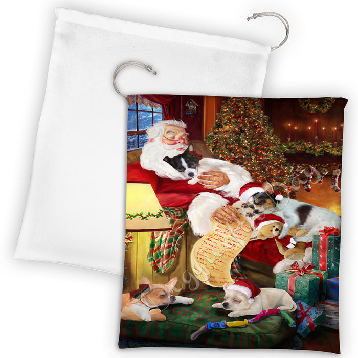 Santa Sleeping with Chihuahua Dogs Drawstring Laundry or Gift Bag LGB48798